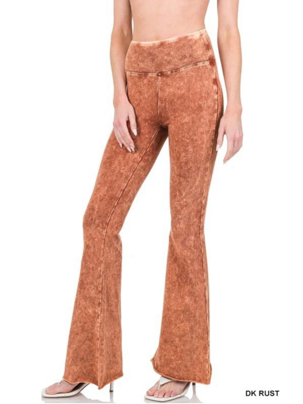 Zenana 1X Dark Rust Mineral Wash Flare Pants Stretch Cotton Bell Bottom - Picture 6 of 6